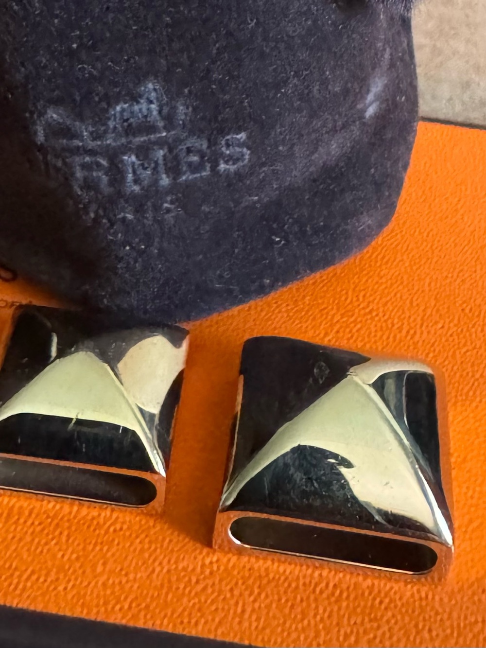 Hermès Paris Square Gold Tone Studs for Twilly Scarf or Ties
